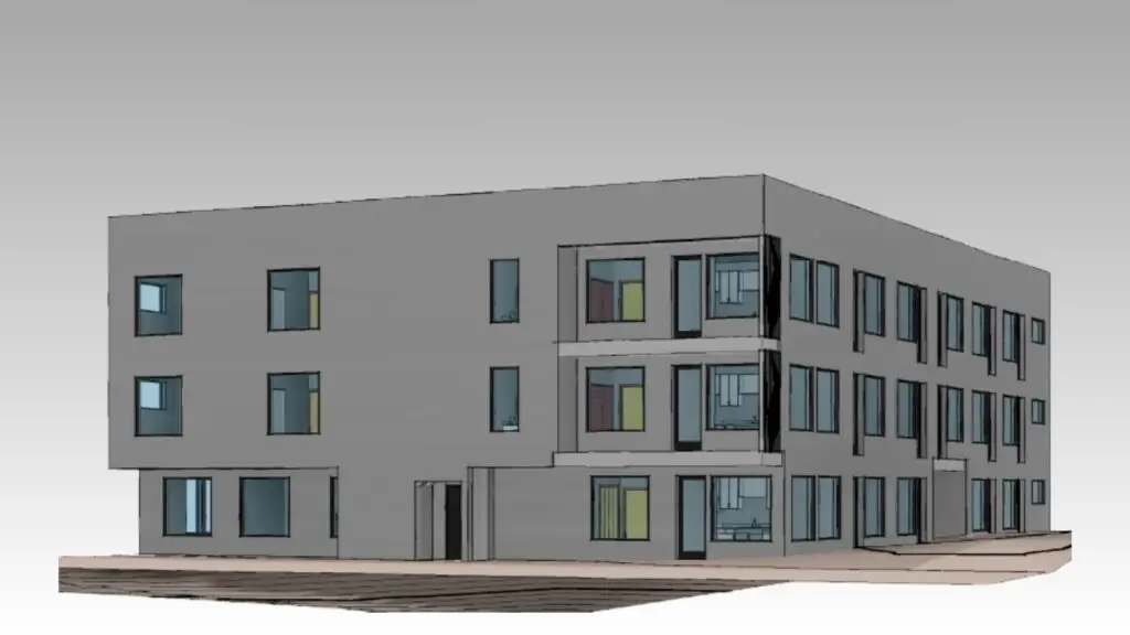 3D architectural rendering of the Modern Apartments building, a 30-unit civil engineering project in Portland, Oregon