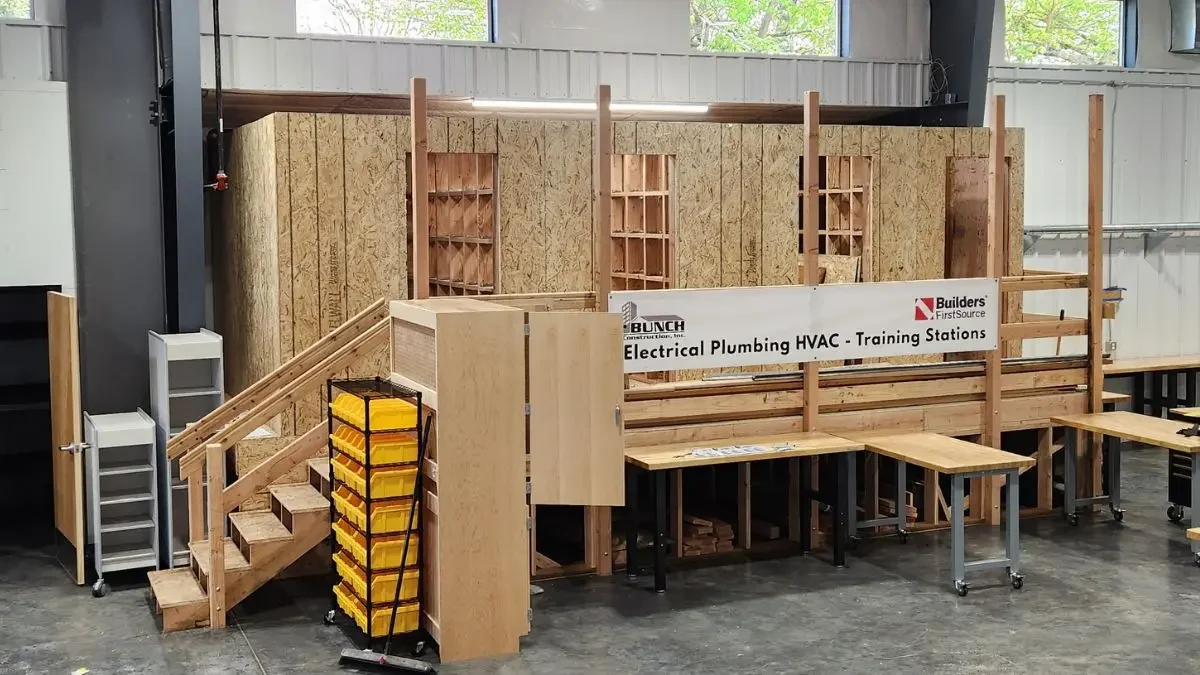 Interior of the skilled trades training workshop at Hudson's Bay High School in Vancouver, Washington